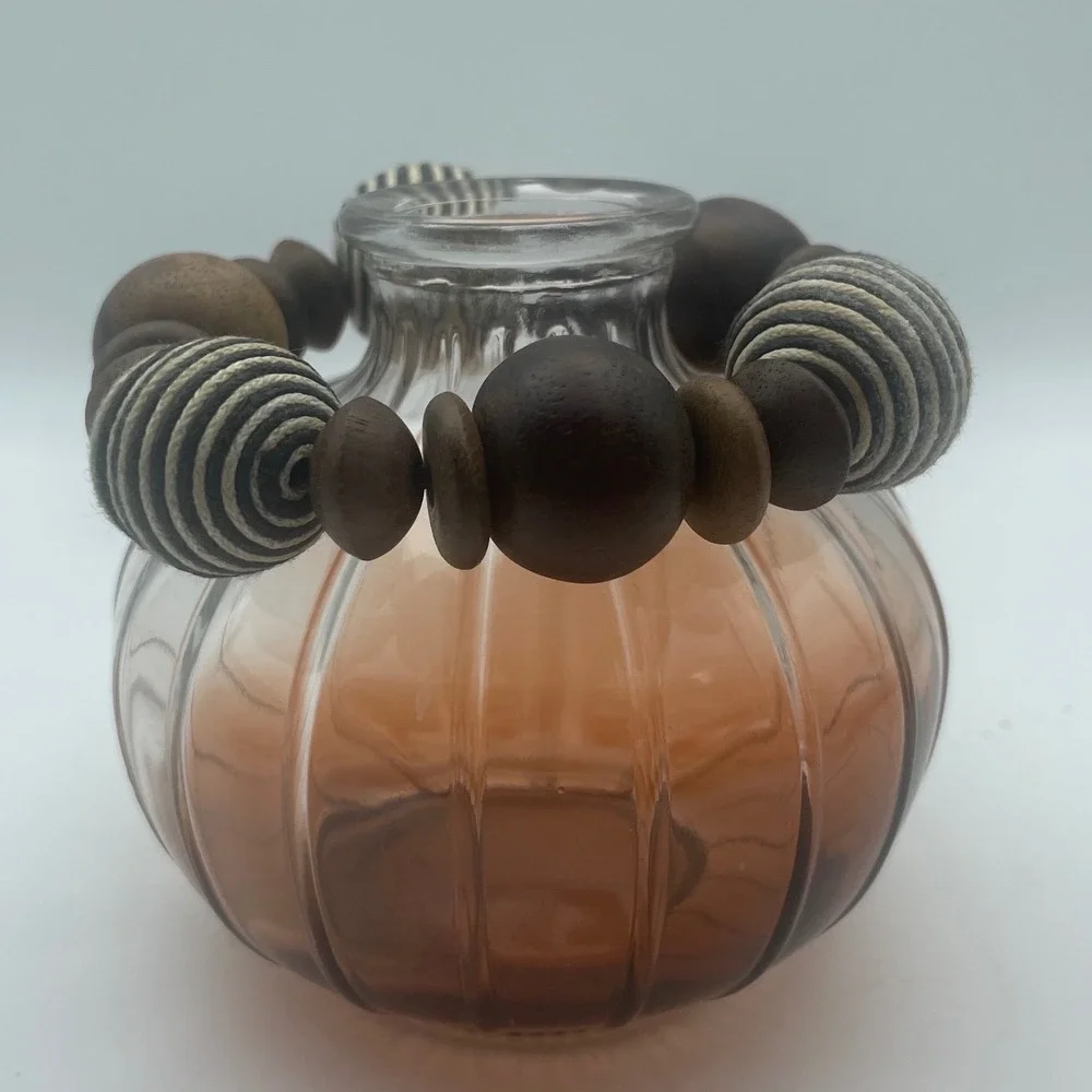 2 Vintage Boho Wood Bead Statement bracelet Black white Striped large Beads 70's